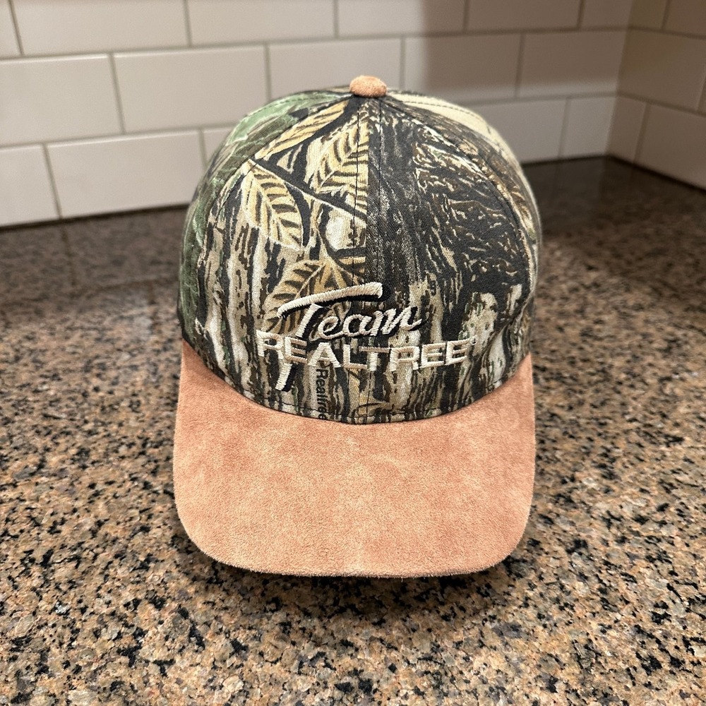 Vtg Team Realtree Kudzu Hat Strap Back Adjustable Camo Suede Bill